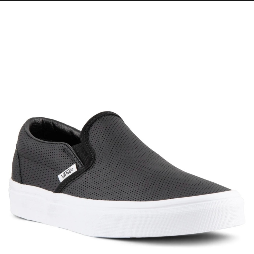 New Vans Perforated Black Leather Slip-On Shoes size 9.5 women 8 men